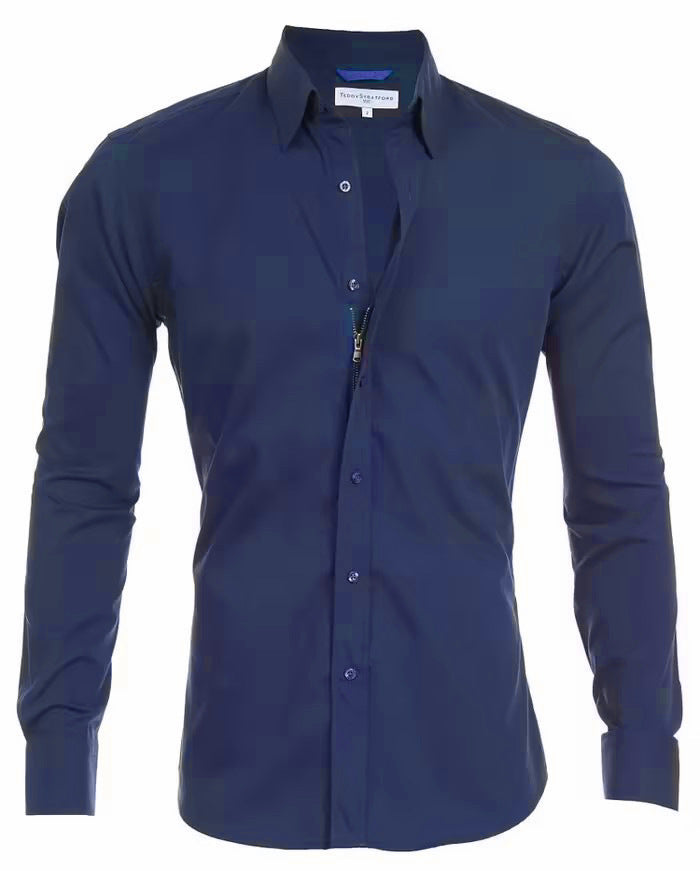 Men's Oxford Cotton Shirt – Hidden Zipper Button-Front