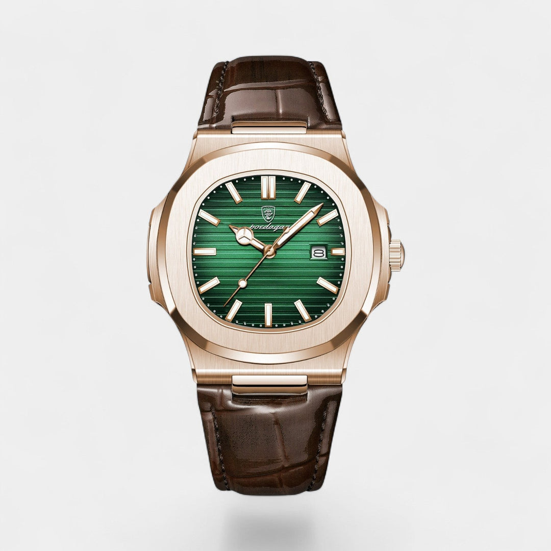 Men's Leather Strap Quartz Watch – Luminous Dial Waterproof 40mm