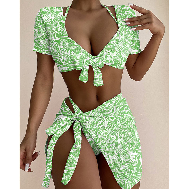 Women's Bikini Four-Piece Swimsuit Set – Floral Split Design
