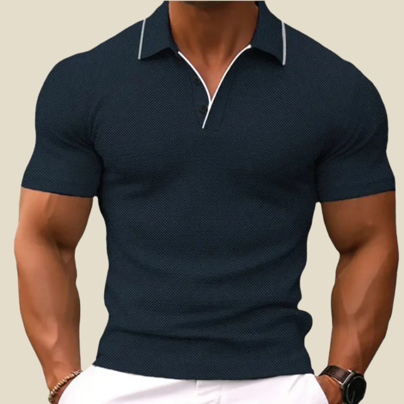 Men's Waffle Knit Polo Shirt Slim Fit – Contrast Collar Short Sleeve