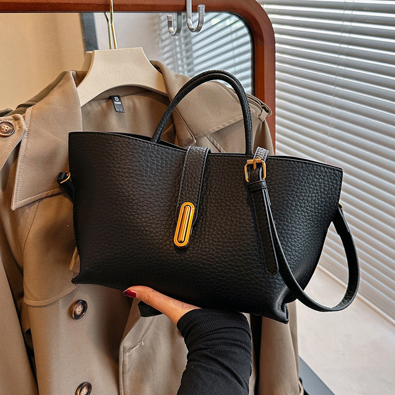 Women's Pebbled Leather Bucket Tote Bag – Zipper Top High Capacity