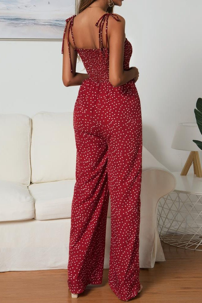 Women's Wide Leg Jumpsuit – Smocked Bodice & Spaghetti Straps