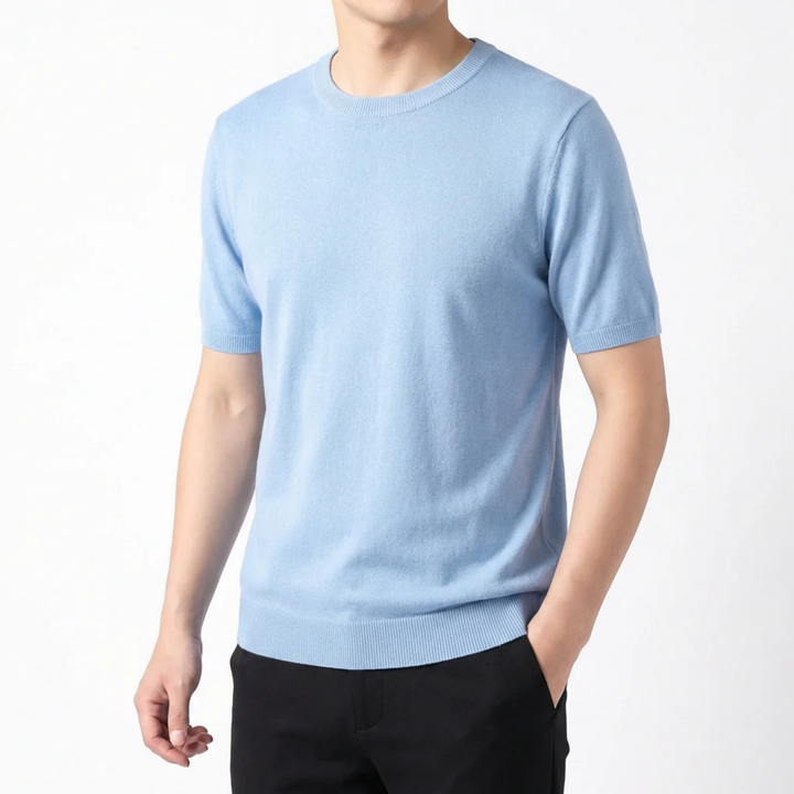 Men's Crew Neck T-Shirt Fine Knit – Relaxed Straight Cut Everyday Tee
