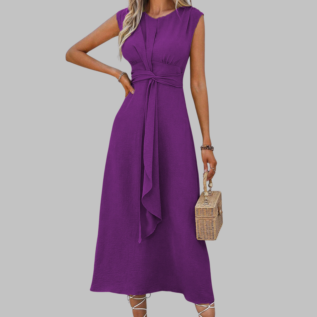 Women's Sleeveless Midi Dress – Tie Waist A-Line Silhouette