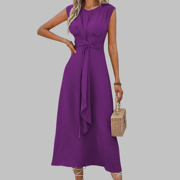Women's Sleeveless Midi Dress – Tie Waist A-Line Silhouette