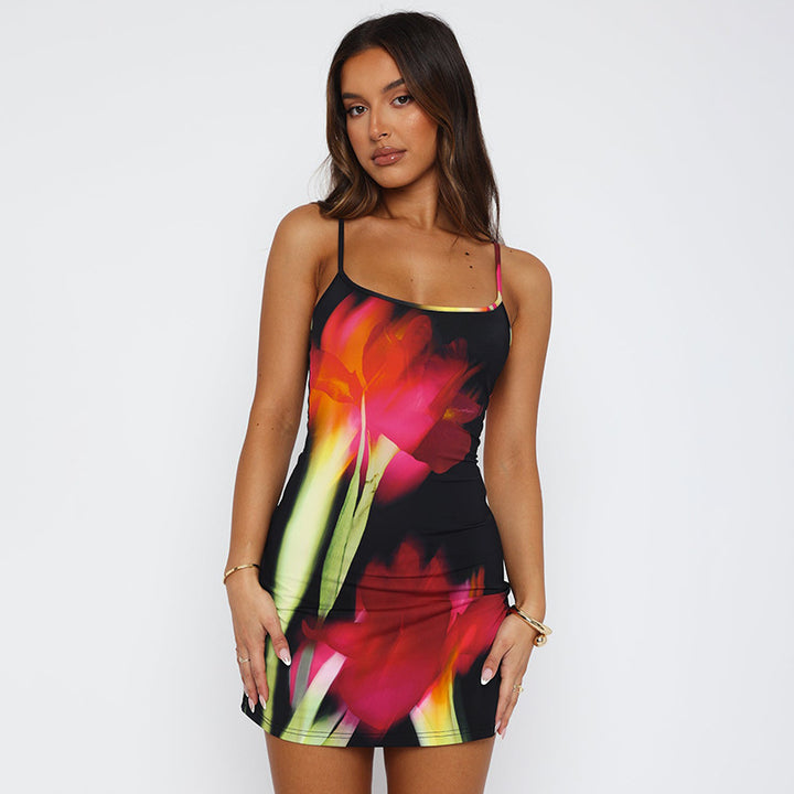 Bodycon Mini Dress for Women – Polka Dot Spaghetti Strap Stretchy Fit