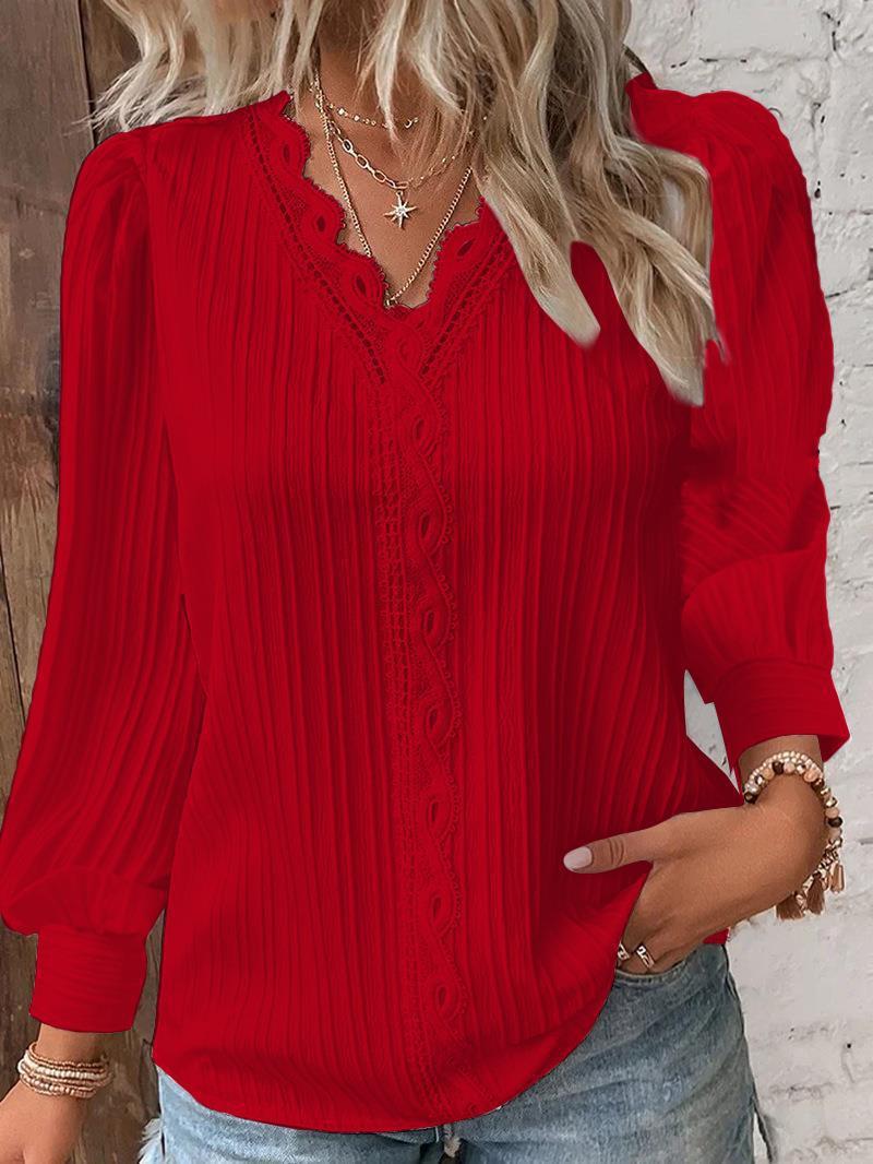 Women's Lace Blouse – Lightweight Loose Fit V-Neck Top