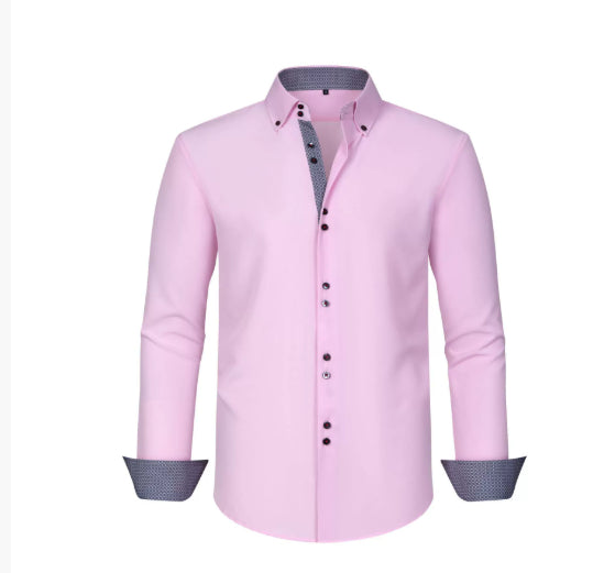 Men's Long Sleeve Dress Shirt Polka Dot – Contrast Collar Cuffs