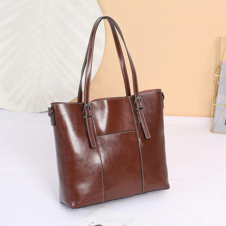 Women's Cowhide Leather Tote Bag – Large Capacity Structured Everyday