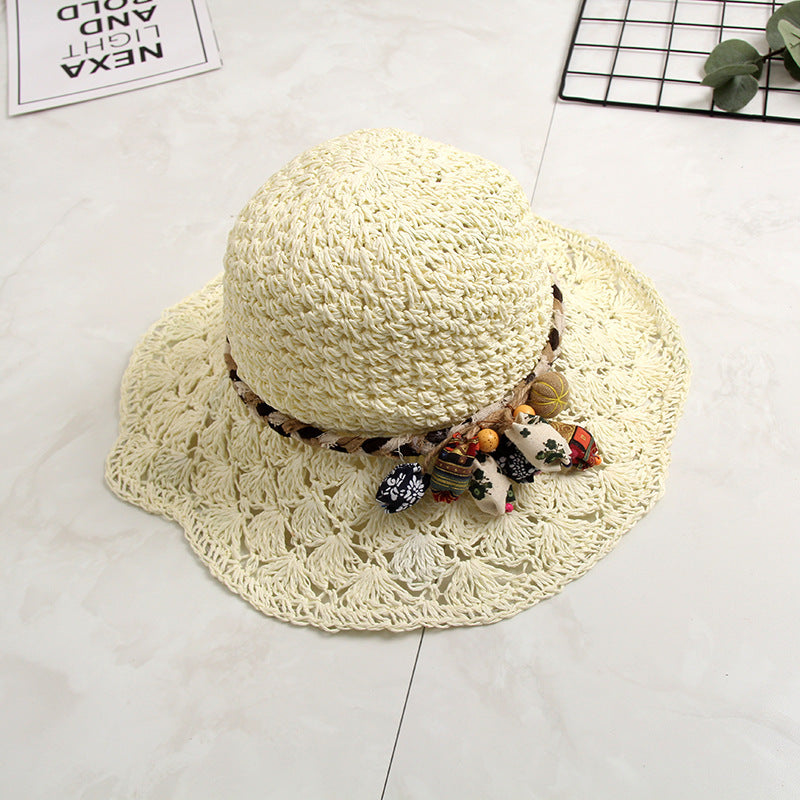 Crochet Straw Sun Hat – Scalloped Hollow Brim for Women