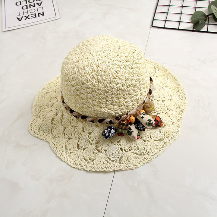Crochet Straw Sun Hat – Scalloped Hollow Brim for Women