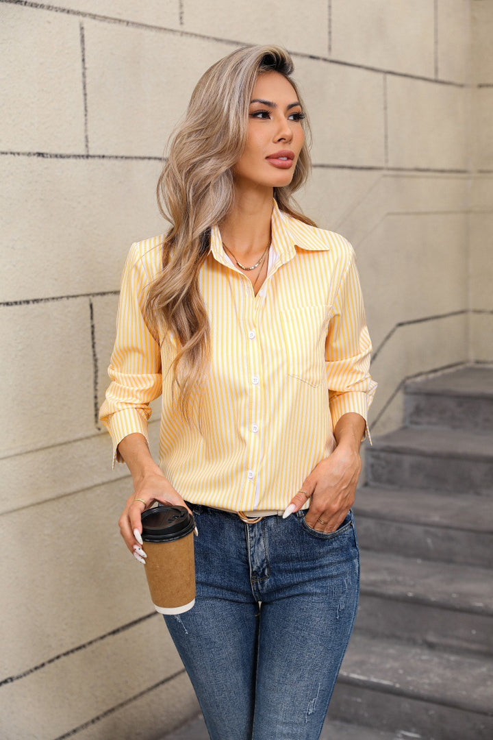 Women's Button-Up Shirt Classic Relaxed Fit – Contrast Cuff Hem Detail Style