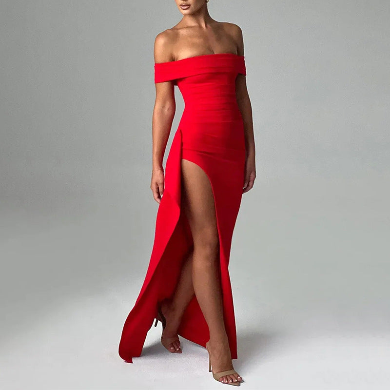Off Shoulder Maxi Dress – Formal Evening Gown with Elegant Slit