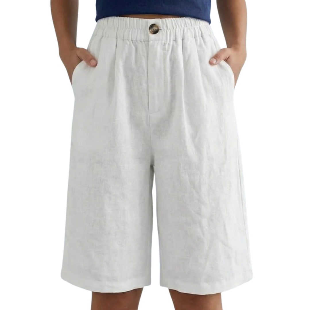 Linen Bermuda Shorts for Women – High Waist Elastic Lightweight