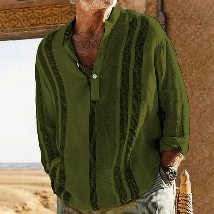 Men's Linen-Look Shirt Stand Collar Short Sleeve – Relaxed Casual