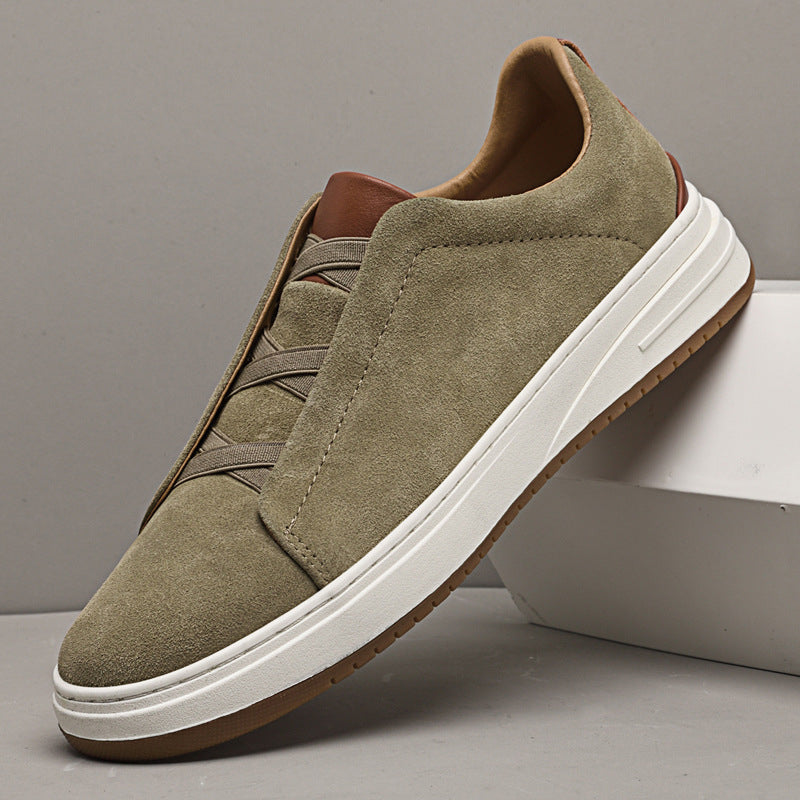 Men's Slip-On Suede Sneakers – Laceless Elasticated Strap