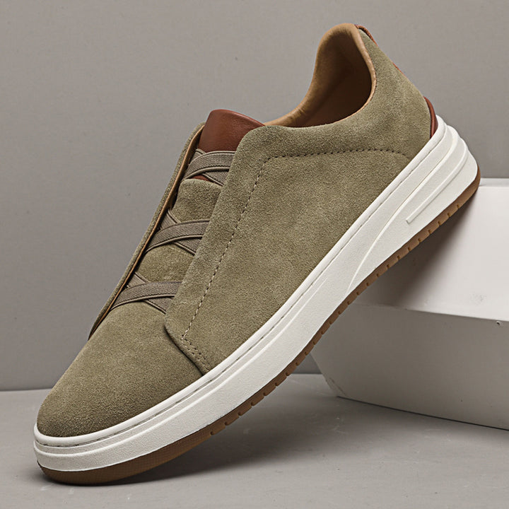 Men's Slip-On Suede Sneakers – Laceless Elasticated Strap