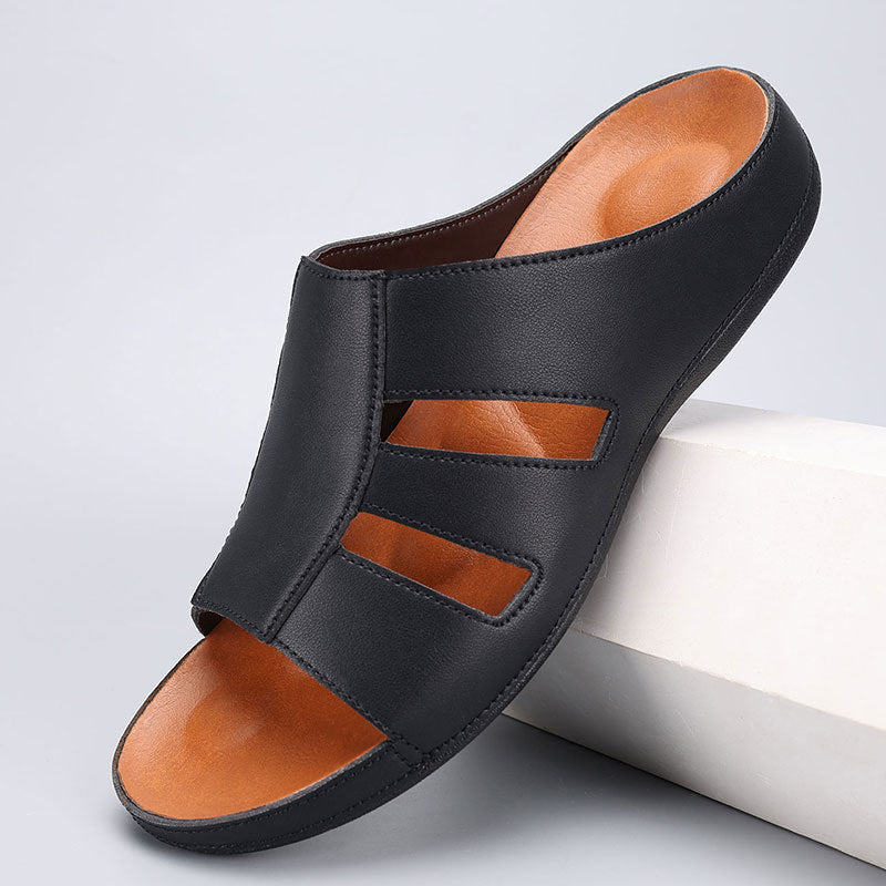 Men's Orthopedic Vegan Leather Slide Sandals – Arch Support Closed Toe