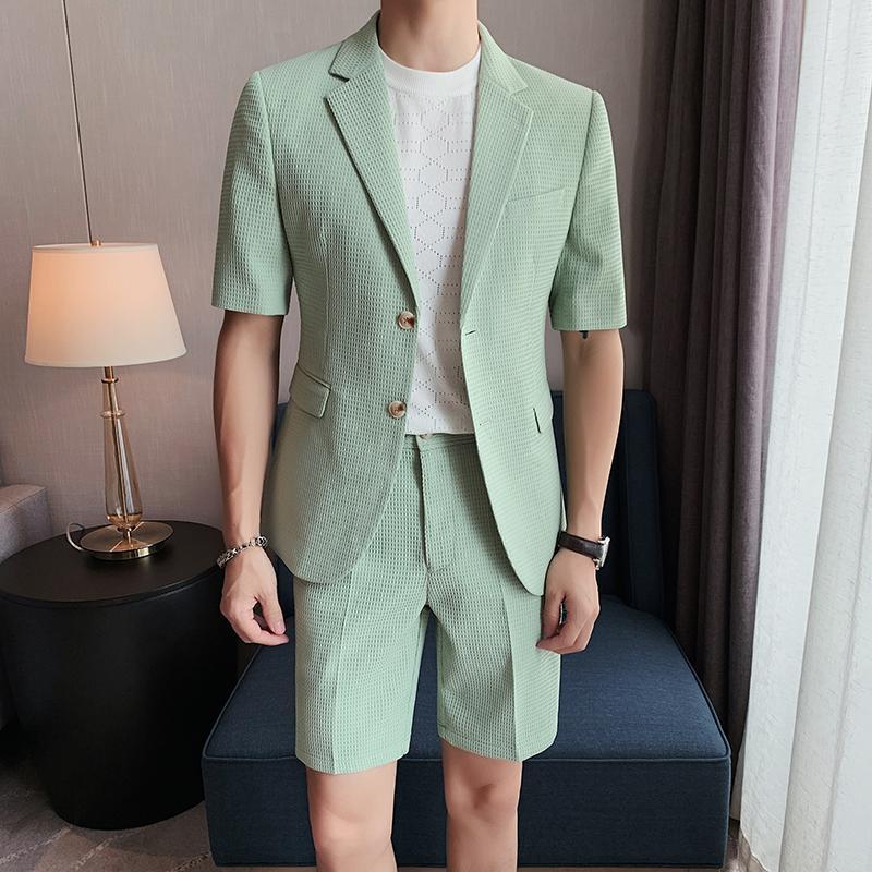 Men's Short Sleeve Blazer Shorts Suit Set – Lightweight Summer Co-Ord