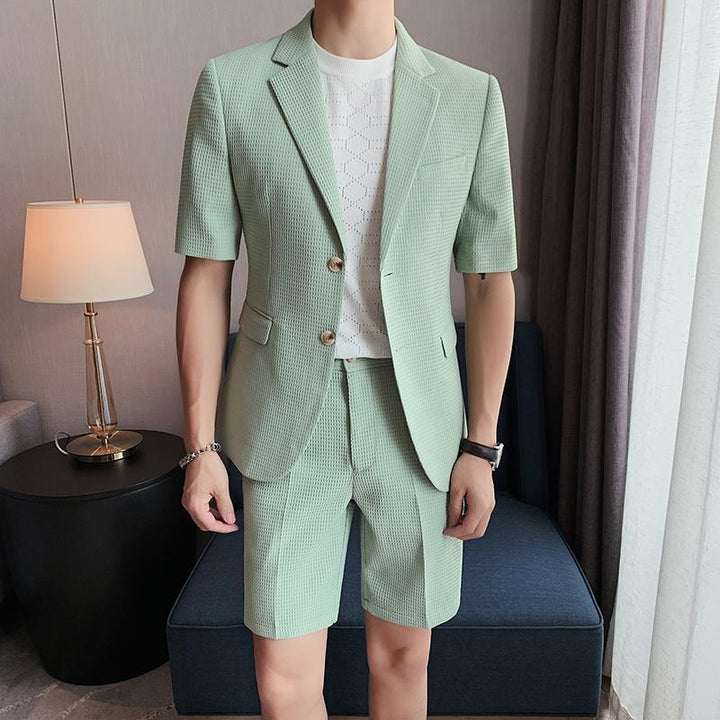 Men's Short Sleeve Blazer Shorts Suit Set – Lightweight Summer Co-Ord
