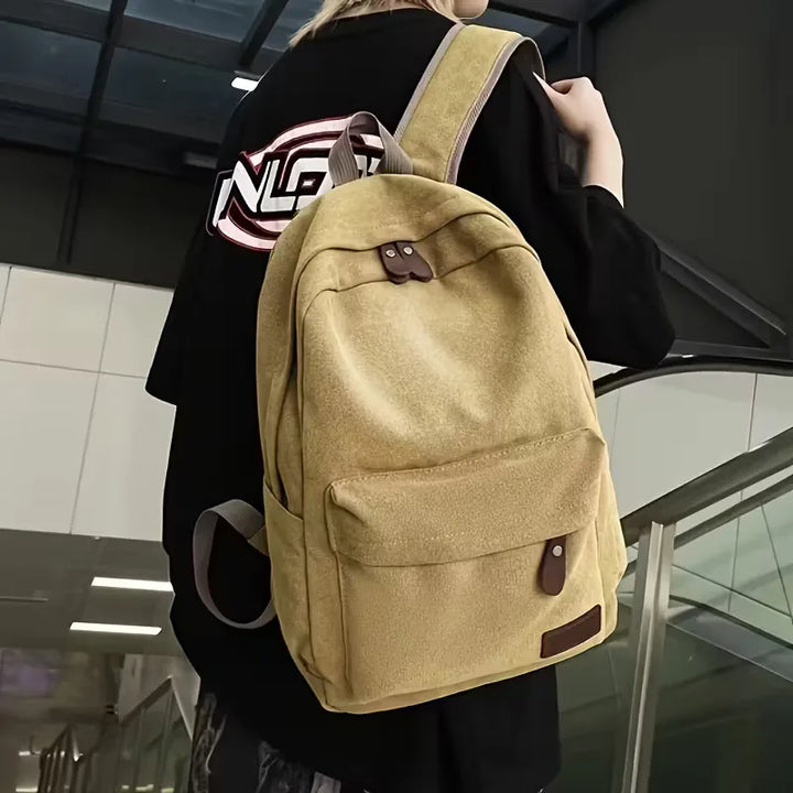Men's Canvas Backpack with Front Pocket – Vegan Leather Patch