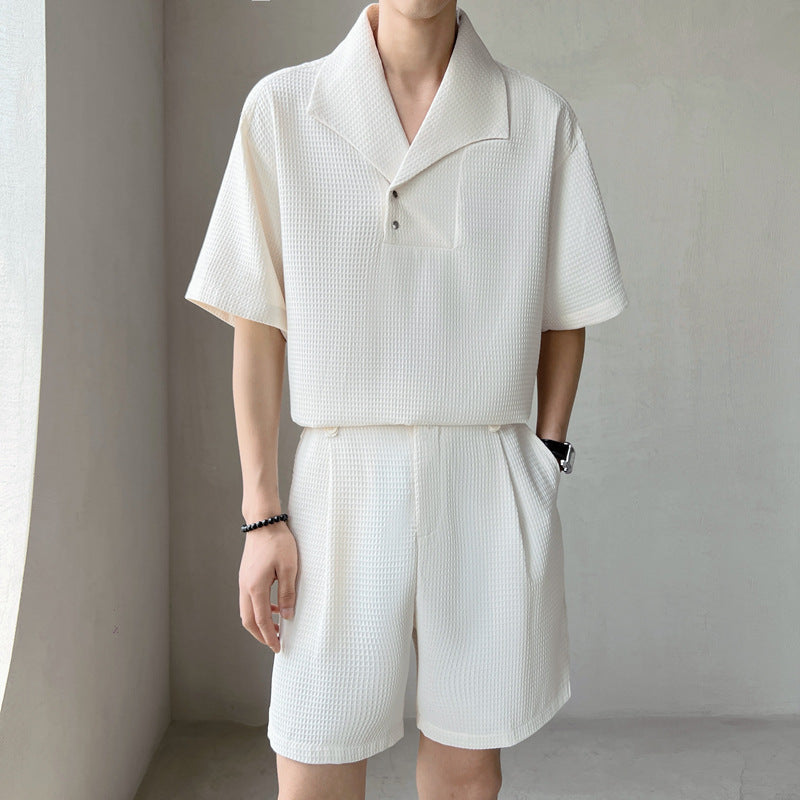 Men's Shirt and Shorts Matching Set – Waffle Knit Notched Collar