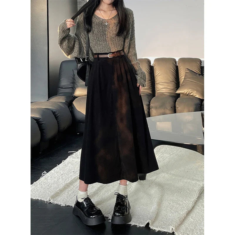 A-Line Midi Skirt – High Waist Flowing Fit With Pockets