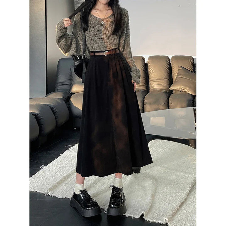 A-Line Midi Skirt – High Waist Flowing Fit With Pockets