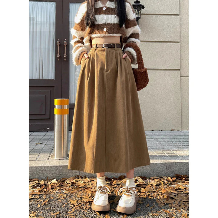 A-Line Midi Skirt – High Waist Flowing Fit With Pockets