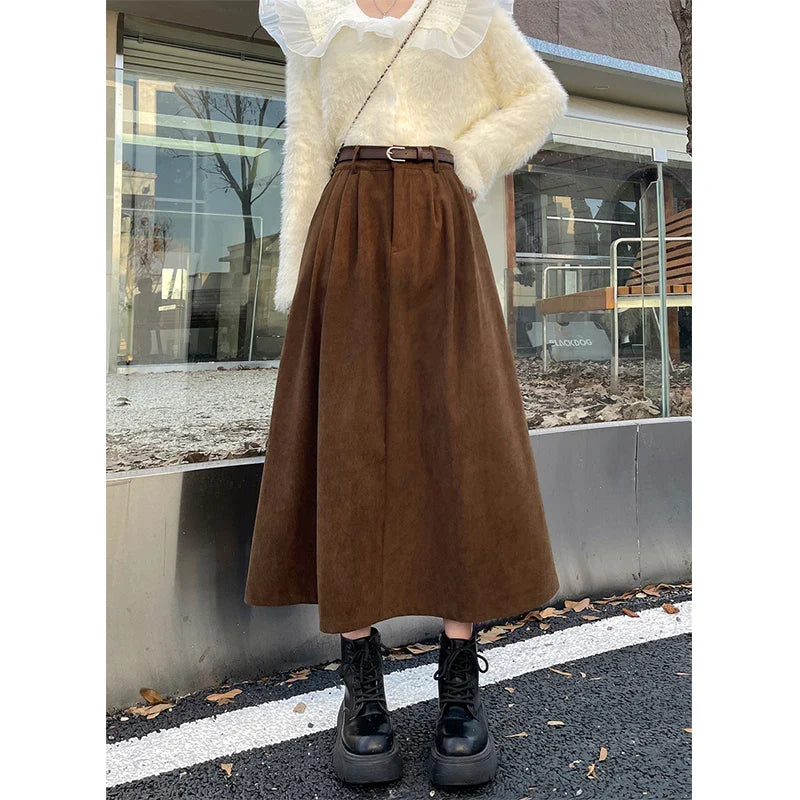 A-Line Midi Skirt – High Waist Flowing Fit With Pockets