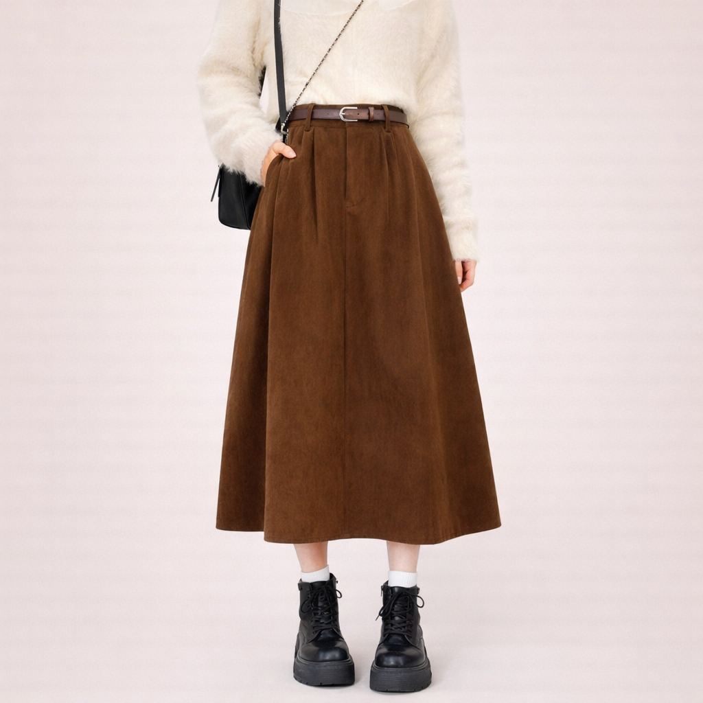 A-Line Midi Skirt – High Waist Flowing Fit With Pockets
