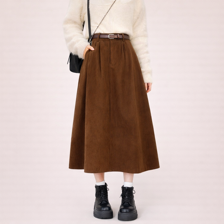 A-Line Midi Skirt – High Waist Flowing Fit With Pockets