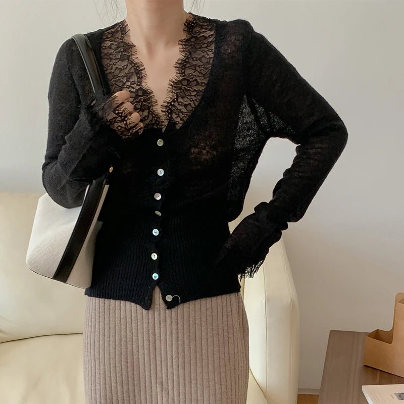 Women's Sleeveless Knit Vest – Open-Front Vintage Lace Design