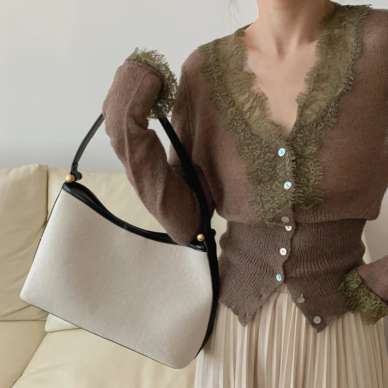 Women's Sleeveless Knit Vest – Open-Front Vintage Lace Design
