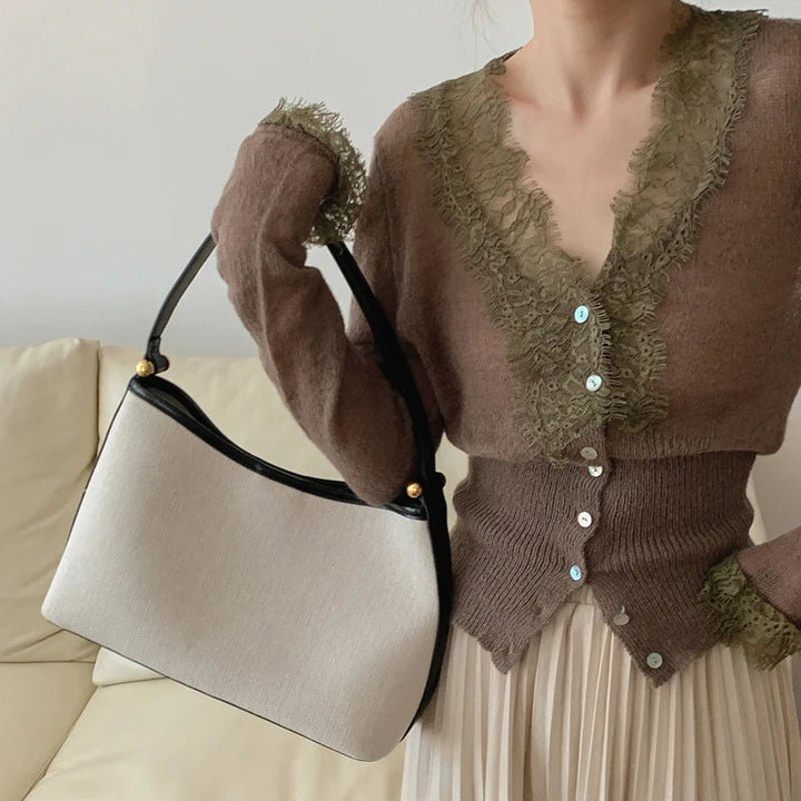 Women's Sleeveless Knit Vest – Open-Front Vintage Lace Design