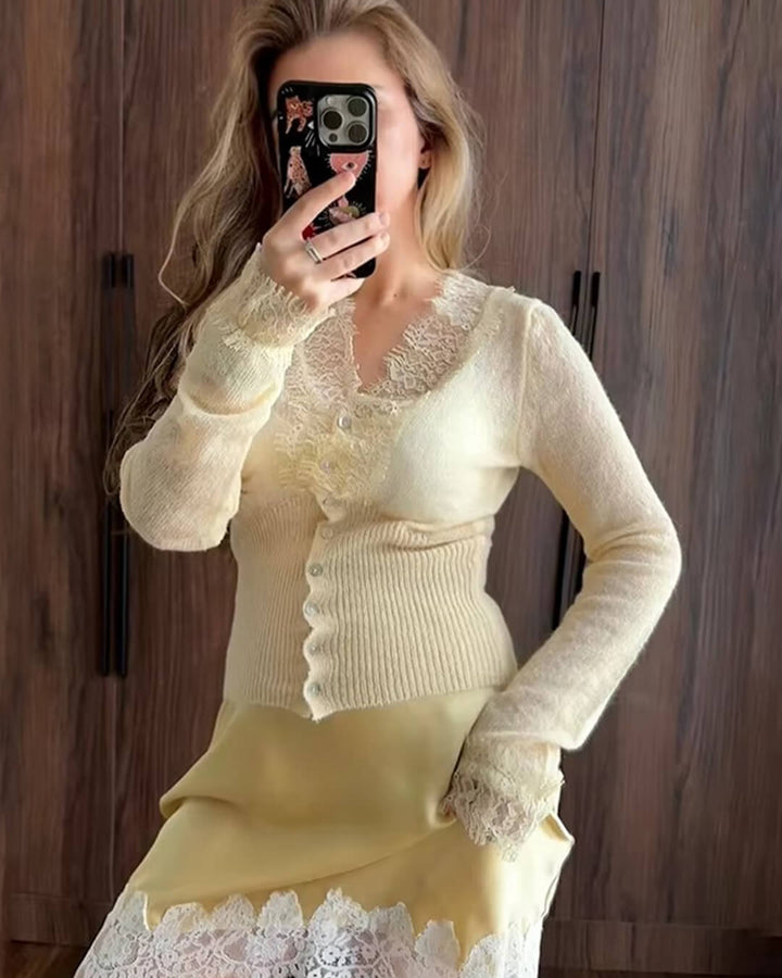 Women's Sleeveless Knit Vest – Open-Front Vintage Lace Design