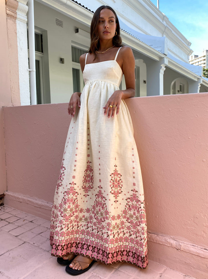 Floral Maxi Dress – Straight Neckline with Pockets