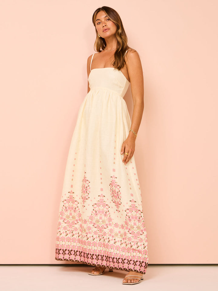Floral Maxi Dress – Straight Neckline with Pockets