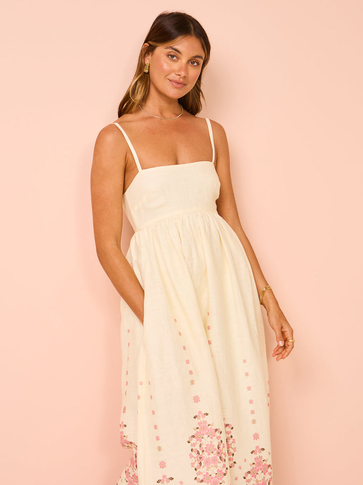 Floral Maxi Dress – Straight Neckline with Pockets