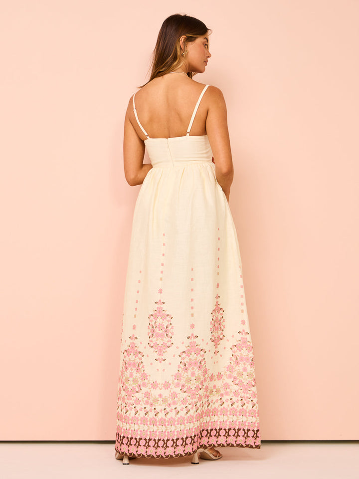 Floral Maxi Dress – Straight Neckline with Pockets