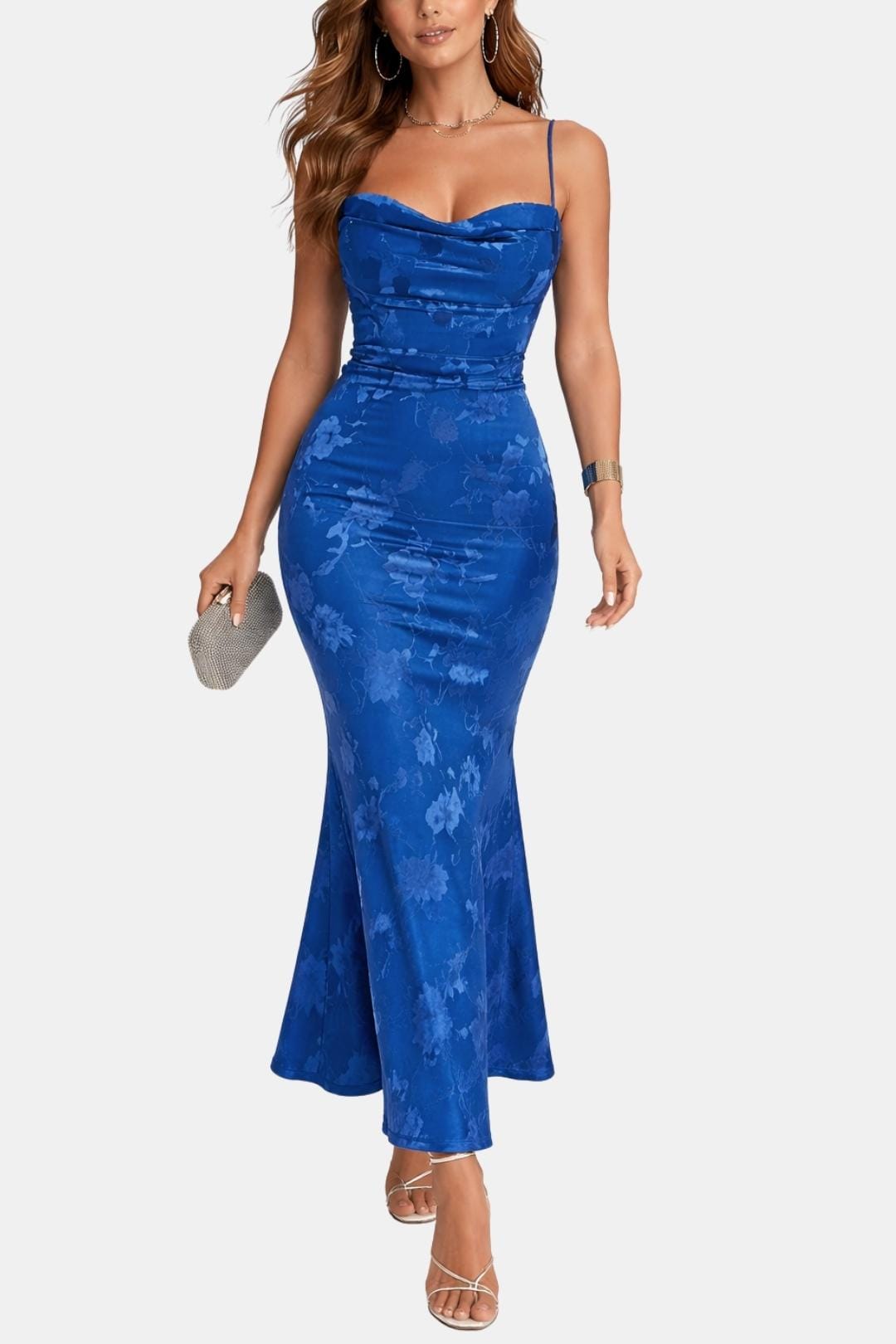 Open Back Maxi Dress – Spaghetti Strap Draped Neckline