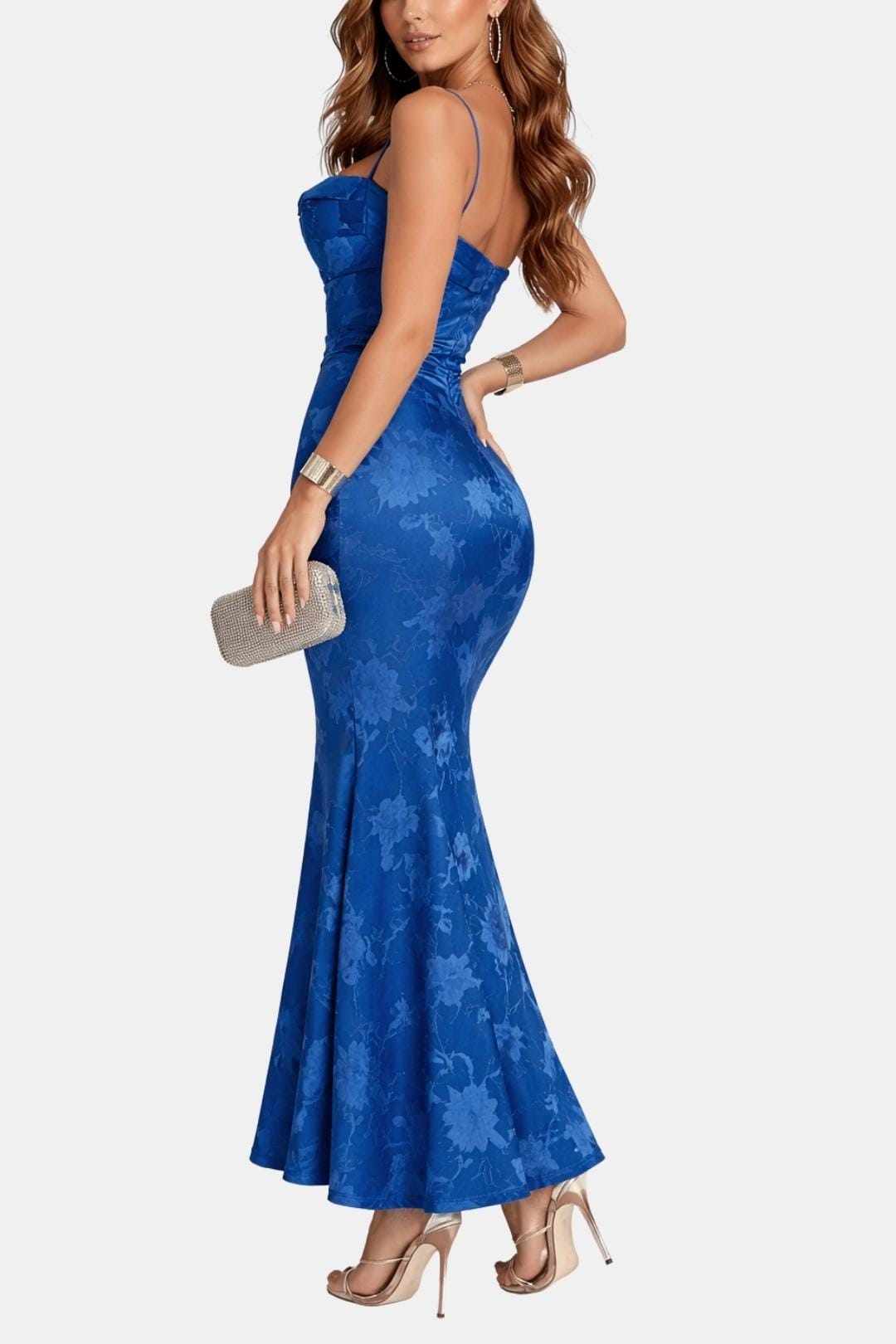 Open Back Maxi Dress – Spaghetti Strap Draped Neckline
