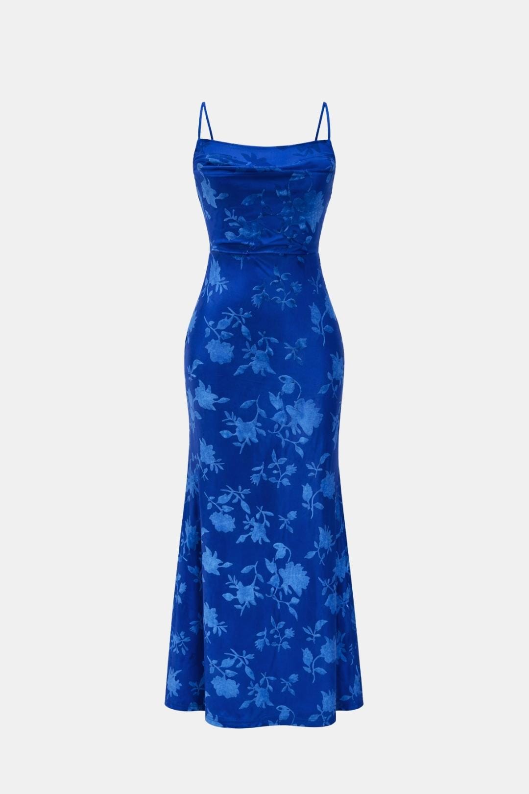 Open Back Maxi Dress – Spaghetti Strap Draped Neckline