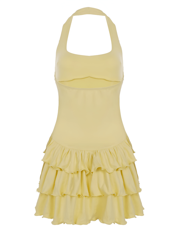 Halter Mini Dress – Women's Fitted Silhouette with Ruffle Hem