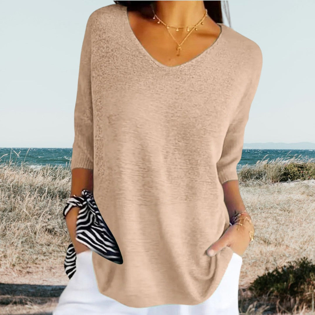 Women's Knit Sweater Slim-Fit Long Sleeve V-Neck – Ribbed Pullover