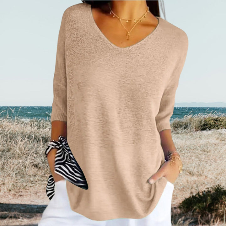 Women's Knit Sweater Slim-Fit Long Sleeve V-Neck – Ribbed Pullover