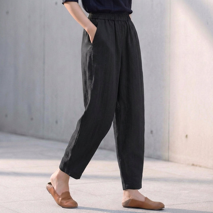 Women's Linen Blend Tapered Ankle Trousers – Relaxed Fit