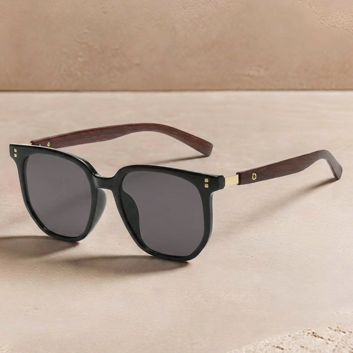 Square Frame Sunglasses Wooden Temple Arms – Photochromic UV400 Lenses
