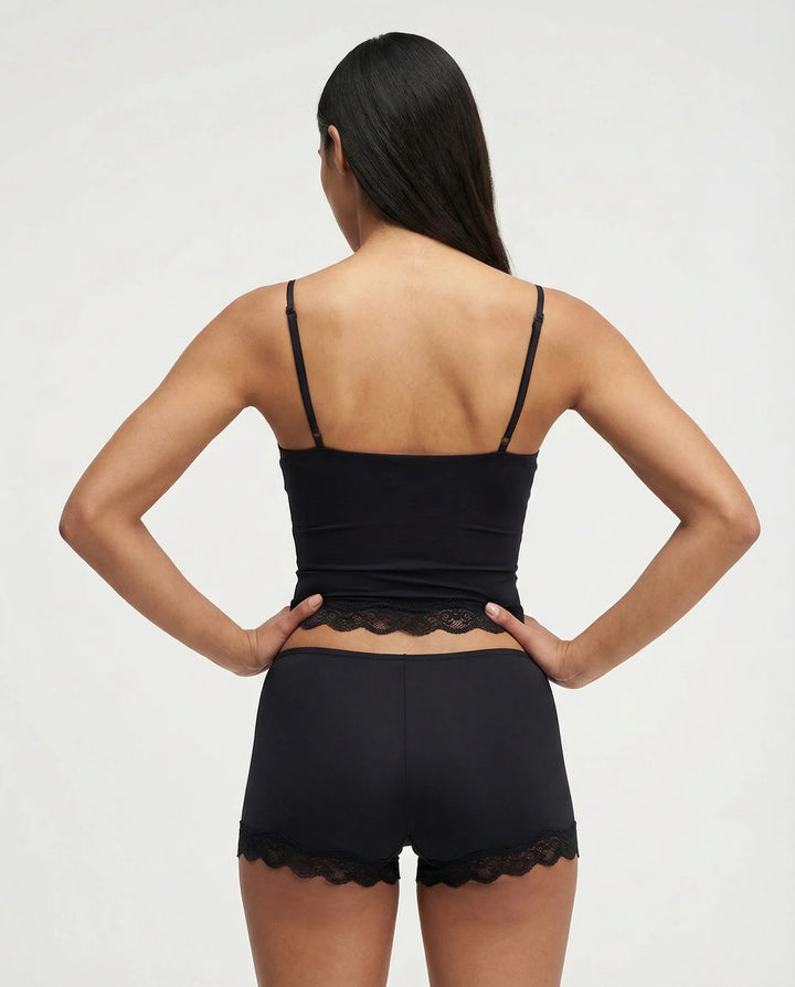 Women's Pajama Set Lace Trim Silky Camisole – Matching Shorts