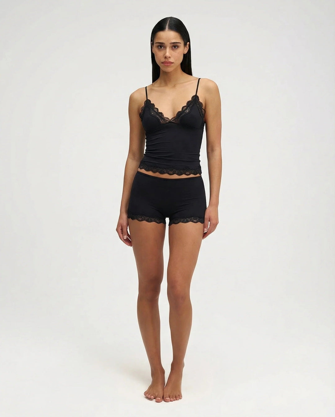 Women's Pajama Set Lace Trim Silky Camisole – Matching Shorts